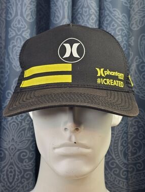 Hurley Phantom #1 Created Cap / Hat Men's Black Yellow Mesh Trucker SnapBack Hat